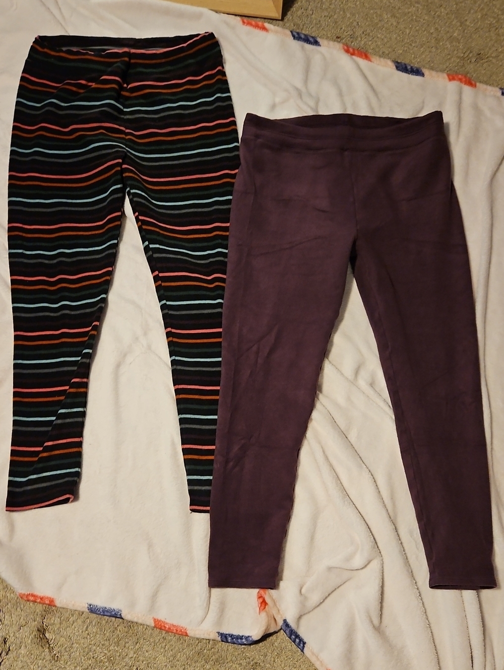 Cuddl Duds Black Leggings with Pink and Orange Stripes